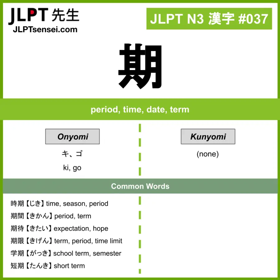 JLPT N3 Kanji: 期 (ki) period – JLPTsensei.com