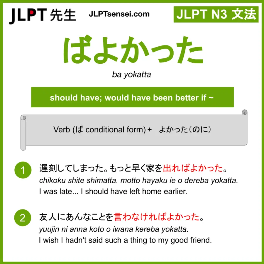 Jlpt N3 Grammar ばよかった Ba Yokatta Meaning Jlptsensei Com