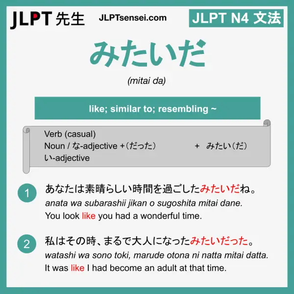 JLPT N4 Grammar: みたいだ (mitai da) Meaning – JLPTsensei.com