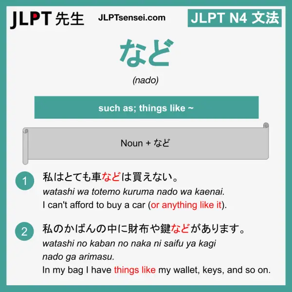 JLPT N4 Grammar: など (nado) Meaning –