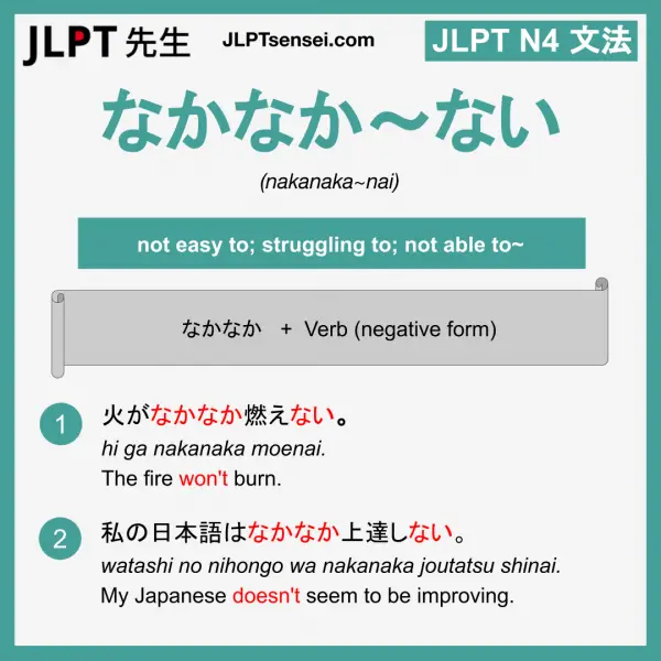 JLPT N4 Grammar: なかなか～ない (nakanaka~nai) Meaning 