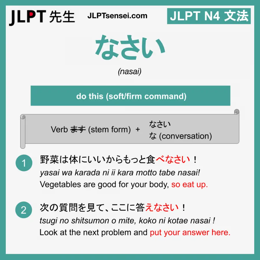 Jlpt N4 Grammar: なさい (Nasai) Meaning – Jlptsensei.com