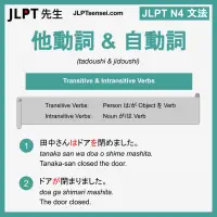tadoushi_jidoushi 他動詞_自動詞 たどうし＆じどうし jlpt n4 grammar meaning 文法 例文 learn japanese flashcards