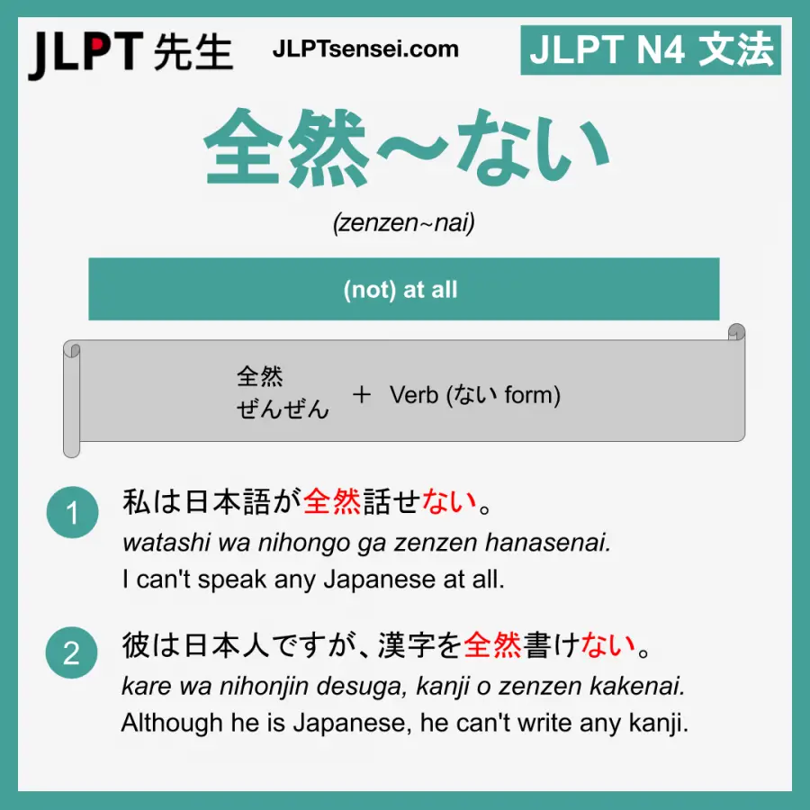 Jlpt N4 Grammar 全然 ない Zenzen Nai Meaning Jlptsensei Com