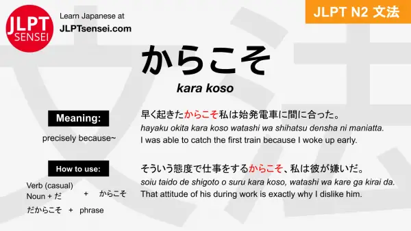 kara koso からこそ jlpt n2 grammar meaning 文法 例文 japanese flashcards
