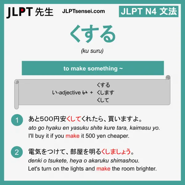 JLPT N4 Grammar: くする (ku suru) Meaning – JLPTsensei.com