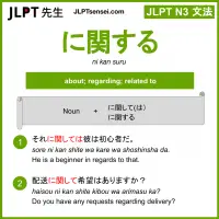 ni kan suru に関する にかんする jlpt n3 grammar meaning 文法 例文 learn japanese flashcards