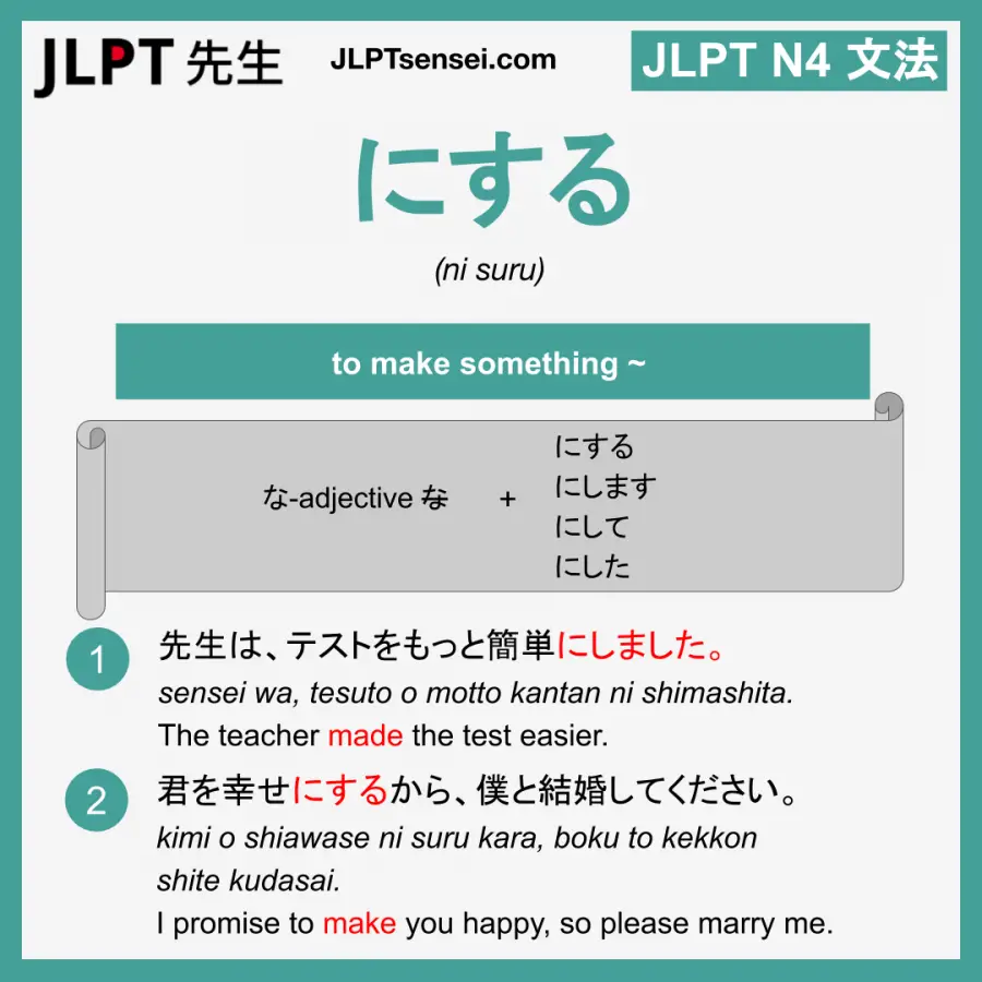 Jlpt N4 Grammar にする Ni Suru Meaning Jlptsensei Com