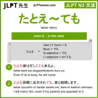 tatoe~temo たとえ～ても jlpt n3 grammar meaning 文法 例文 learn japanese flashcards