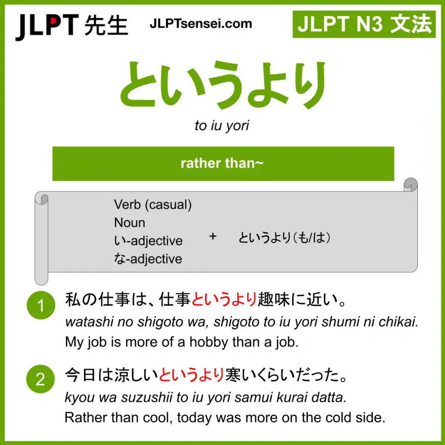 JLPT N3 Grammar: というより (to iu yori) Meaning – JLPTsensei.com