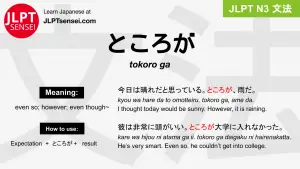 tokoro ga ところが jlpt n3 grammar meaning 文法 例文 japanese flashcards