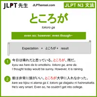 tokoro ga ところが jlpt n3 grammar meaning 文法 例文 learn japanese flashcards