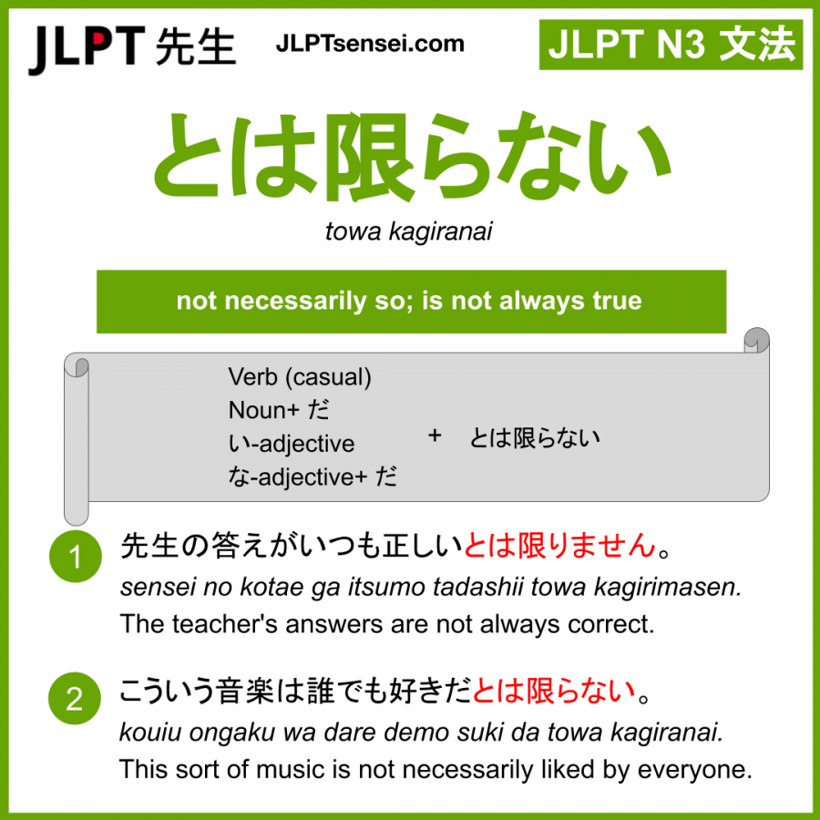Jlpt N3 Grammar とは限らない Towa Kagiranai Meaning Jlptsensei Com