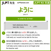 you ni ように jlpt n3 grammar meaning 文法 例文 learn japanese flashcards