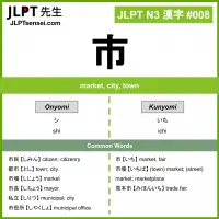 008 市 kanji meaning JLPT N3 Kanji Flashcard