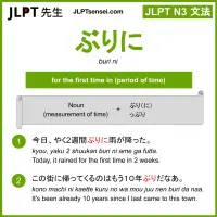 buri ni ぶりに jlpt n3 grammar meaning 文法 例文 learn japanese flashcards