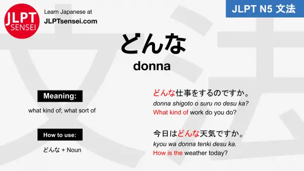 donna どんな jlpt n5 grammar meaning 文法例文 japanese flashcards
