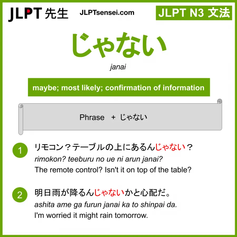 Jlpt N3 Grammar じゃない Janai Meaning Jlptsensei Com