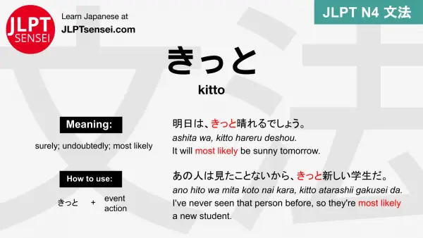 kitto きっと きっと jlpt n4 grammar meaning 文法 例文 japanese flashcards