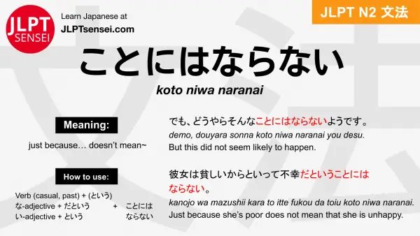 koto niwa naranai ことにはならない jlpt n2 grammar meaning 文法 例文 japanese flashcards