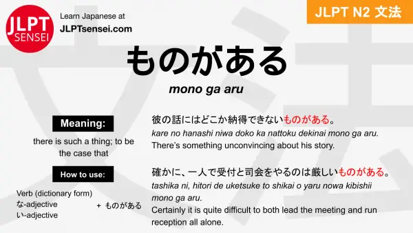 mono ga aru ものがある jlpt n2 grammar meaning 文法 例文 japanese flashcards