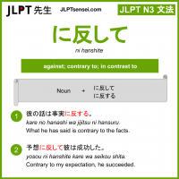 ni hanshite に反して にはんして jlpt n3 grammar meaning 文法 例文 learn japanese flashcards