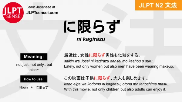 ni kagirazu に限らず にかぎらず jlpt n2 grammar meaning 文法 例文 japanese flashcards
