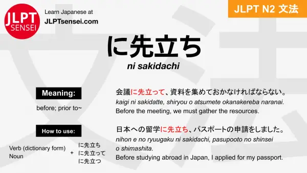 ni sakidachi に先立ち にさきだち jlpt n2 grammar meaning 文法 例文 japanese flashcards