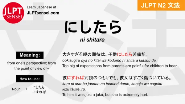 ni shitara にしたら jlpt n2 grammar meaning 文法 例文 japanese flashcards