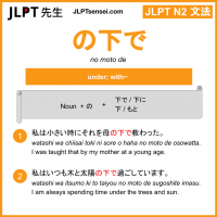 no moto de の下で のもとで jlpt n2 grammar meaning 文法 例文 learn japanese flashcards