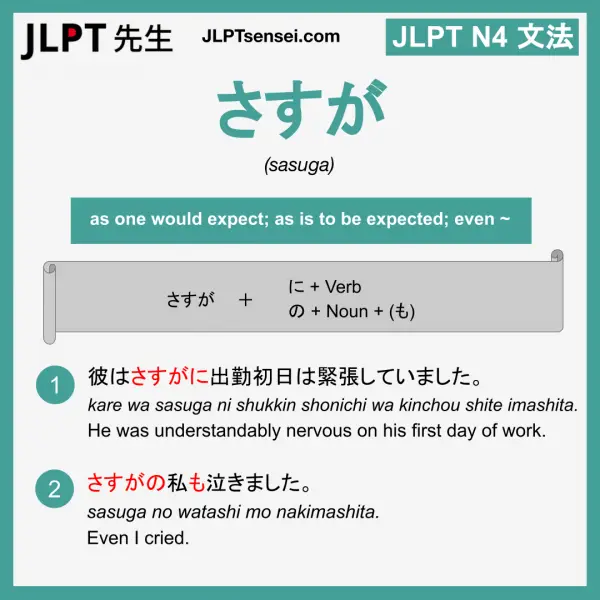 JLPT N4 Grammar: さすが (sasuga) Meaning – JLPTsensei.com