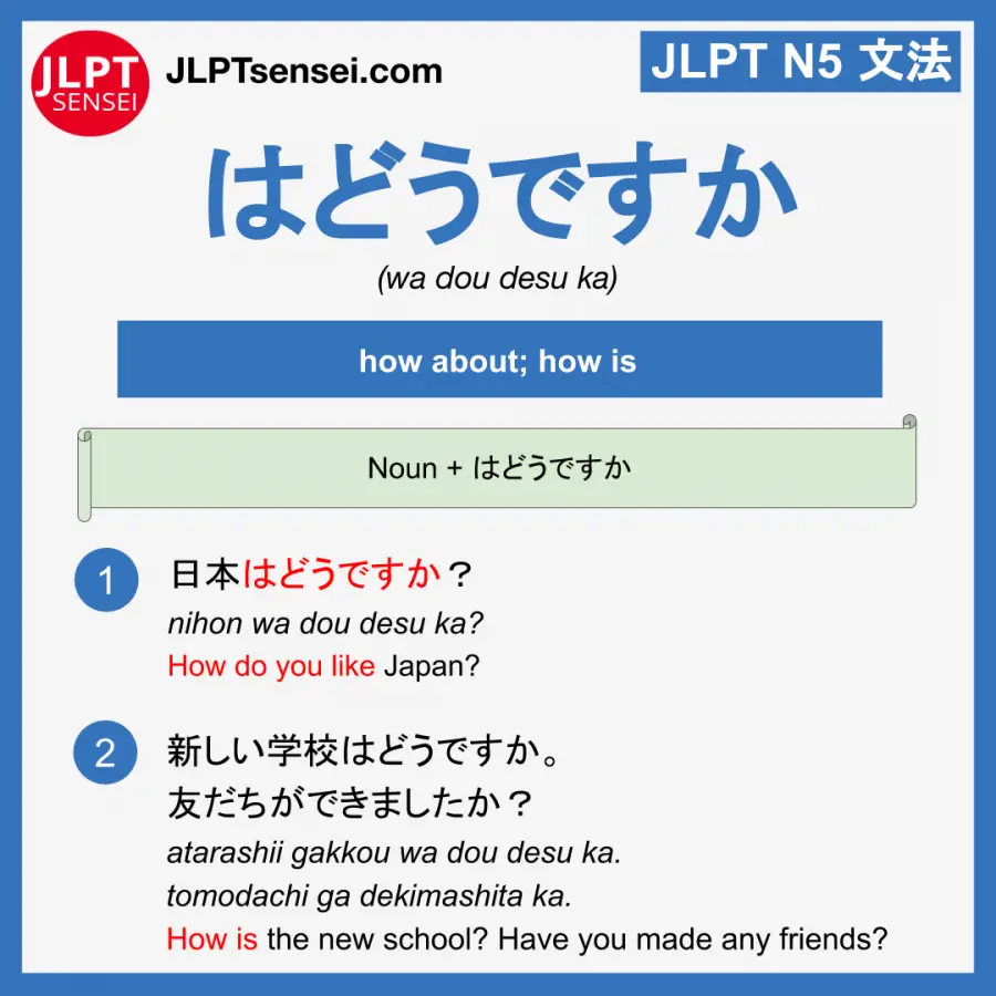 Jlpt N5 Grammar はどうですか Wa Dou Desu Ka Meaning Jlptsensei Com