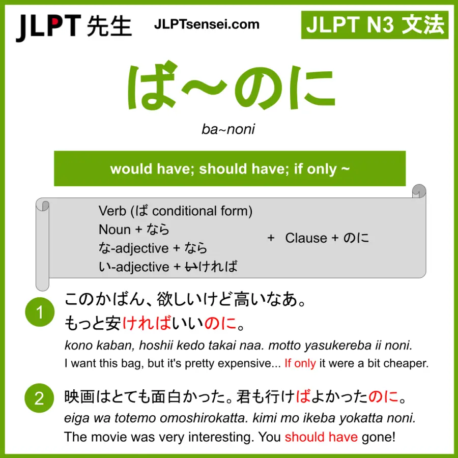 Jlpt N3 Grammar ば のに Ba Noni Meaning Jlptsensei Com