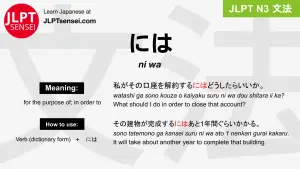 ni wa には jlpt n3 grammar meaning 文法 例文 japanese flashcards