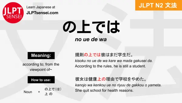 no ue de wa の上では のうえでは jlpt n2 grammar meaning 文法 例文 japanese flashcards