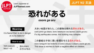 osore ga aru 恐れがある おそれがある jlpt n2 grammar meaning 文法 例文 japanese flashcards