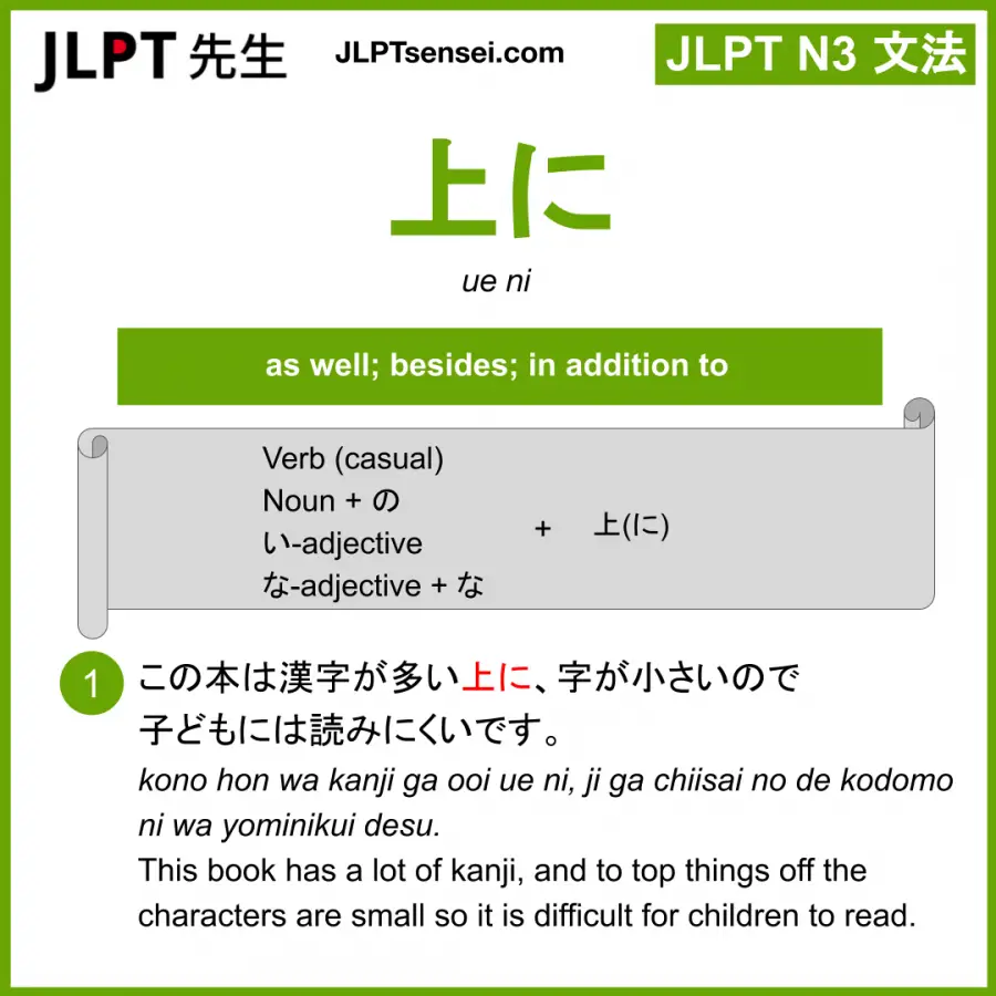 Jlpt N3 Grammar 上に Ue Ni Meaning Jlptsensei Com