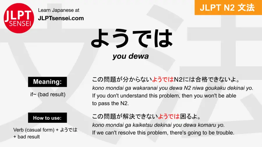 Jlpt N2 Grammar ようでは You Dewa Meaning Jlptsensei Com