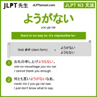 you ga nai ようがない jlpt n3 grammar meaning 文法 例文 learn japanese flashcards