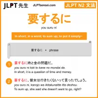 you suru ni 要するに ようするに jlpt n2 grammar meaning 文法 例文 learn japanese flashcards