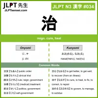 034 治 kanji meaning JLPT N3 Kanji Flashcard