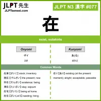 077 在 kanji meaning JLPT N3 Kanji Flashcard