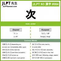 084 次 kanji meaning JLPT N3 Kanji Flashcard