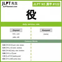 122 役 kanji meaning JLPT N3 Kanji Flashcard