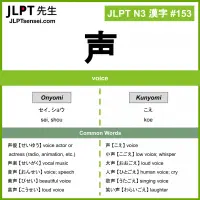 JLPT N3 Kanji: 声 (sei, shou, koe) Meaning: voice – JLPTsensei.com