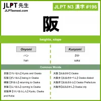 196 阪 kanji meaning JLPT N3 Kanji Flashcard