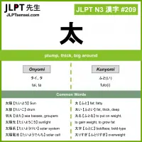 209 太 kanji meaning JLPT N3 Kanji Flashcard