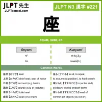221 座 kanji meaning JLPT N3 Kanji Flashcard