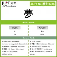 315 夢 kanji meaning JLPT N3 Kanji Flashcard