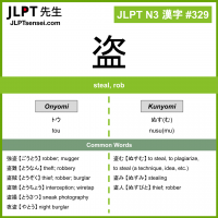 329 盗 kanji meaning JLPT N3 Kanji Flashcard